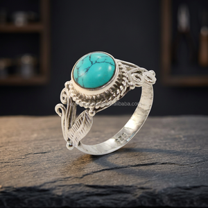 Bague en pierres précieuses turquoise faite à la main en argent sterling 925 bijoux éthérés avec diamant comme pierre principale - Product Image 5