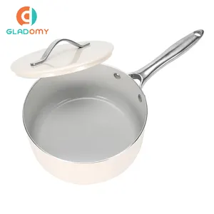 Pot à lait de cuisine personnalisé en aluminium 20cm casserole à sauce antiadhésive avec couvercle