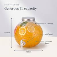 Distributeur de boissons en verre 6L en gros avec robinet ABS, distributeur de jus gaufré, personnalisable OEM pour fêtes, traiteurs et restaurants