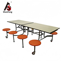 Meubles commerciaux, table et chaises pliantes en bois, ensemble de 8 places, bordure en MDF PU de 1,8 cm, pour l'école, le restaurant, l'extérieur
