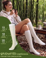 Chaussettes de compression en bambou antimicrobiennes de haute qualité, 15-20 mmHg, hauteur genou, sans couture, pour la course à pied, médicales, favorisant la circulation