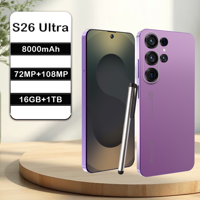 2026 Hot Sale S26 Ultra Android Smartphone 16GB+1TB Storage Deca Core HD Display LTE/CDMA Global Version 8000mAh Battery Face