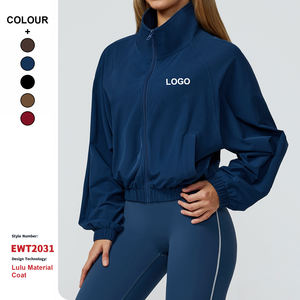 <span class=keywords><strong>Abrigo</strong></span> deportivo de cuello alto de secado rápido personalizable para mujer con cremallera a prueba de viento al aire libre para correr Fitness chaqueta de Yoga de manga larga - Product Image 1