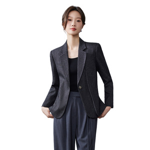 Women's Blue Wool Blazer Solid Color Anti-Wrinkle Casual Commuter Style Top - Product Image 5