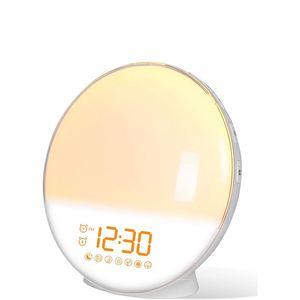 Smart Minimalist Wake up Light LED Alarm <b>Clock</b> for Kids Adults Plastic Body Warm <b>White</b> Shade Sunrise Simulation 7 Nature Sounds - Product Image 3