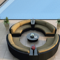 Outdoor-Rattan-Sofa-Set mit Rundem Möbel-Kombinationsset Geeignet für Terrassen, Gärten und Schwimmbäder