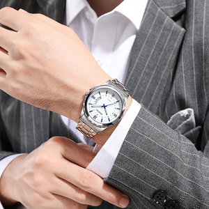 Reloj de cuarzo azul con calendario y correa de acero inoxidable para hombre - Product Image 6