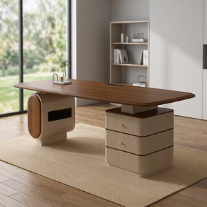 Brown Engineered Wood Rectangular Executive Writing <b>Desk</b> with 3 Drawers for Home Office <b>Study</b> - Product Image 3