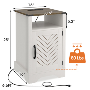 Farmhouse Nightstand Side <b>Table</b> White Wooden Rustic End <b>Table</b> <b>Tall</b> Bedside With Electrical Outlets Charging Station - Product Image 4