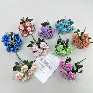 Roses <span class=keywords><strong>artificielles</strong></span> en velours de haute qualité en gros, roses à 7 têtes, roses Gemme et Gypsophile <span class=keywords><strong>pour</strong></span> la décoration intérieure - Product Image 2