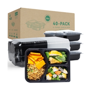 Restaurant Wegwerp 3 Compartiment Plastic Bento Lunchbox Maaltijd Prep Containers