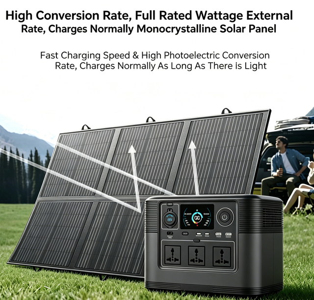 1200W LiFePO4 Portable Power Station 1024Wh Solar Generator Kit with 200W Foldable Solar Panel for Camping Home Backup