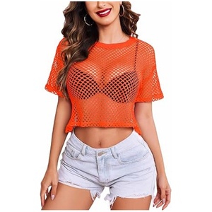T-shirts en résille pour femmes Short Jersey Streetwear 100% Polyester Léger Respirant Short Sleeve Mesh <span class=keywords><strong>Top</strong></span> - Product Image 5