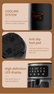 Freidora de Aire Eléctrica Cuadrada de Gran Capacidad de 6L, Control de Pantalla Táctil, Sin Aceite, Acero Inoxidable, Horno Multifunción para el Hogar - Product Image 5