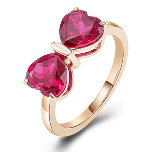 Bague en or massif jaune 10 carats avec nœud de rubis cultivé en laboratoire, style mignon, sertissage de griffes, certificat GRC, bijoux en pierres précieuses - Product Image 1