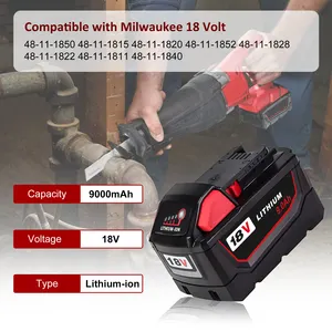 Pronto per la spedizione di ricambio 18v 9.0ah per la batteria agli ioni di litio milwakees per kit combinato strumento Cordless