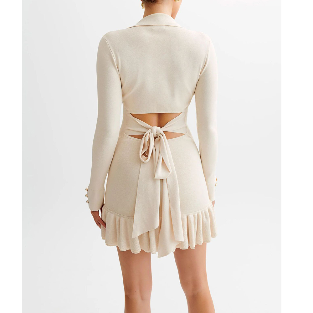 knitted dress autumn mini Knitted Mini Dress: Vintage Ruffle Collar, Chic Autumn Outfit