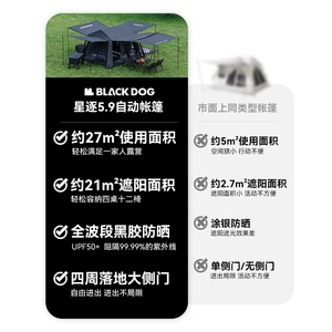 Carpa de <span class=keywords><strong>Camping</strong></span> Blackdog Outdoor Star Chase 5.9, de Apertura Rápida, de Vinilo, para Sol y Lluvia, para Campamentos Nocturnos - Product Image 5