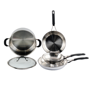 Ensemble de casseroles et poêles en acier inoxydable au design minimaliste, compatibles induction, avec couvercle en verre - Product Image 3