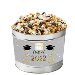 Customized Printed 2 Gallon Large Round Christmas Popcorn Tins Bucket Delicate Promotional Metal Popcorn Packaging Tin With Lid