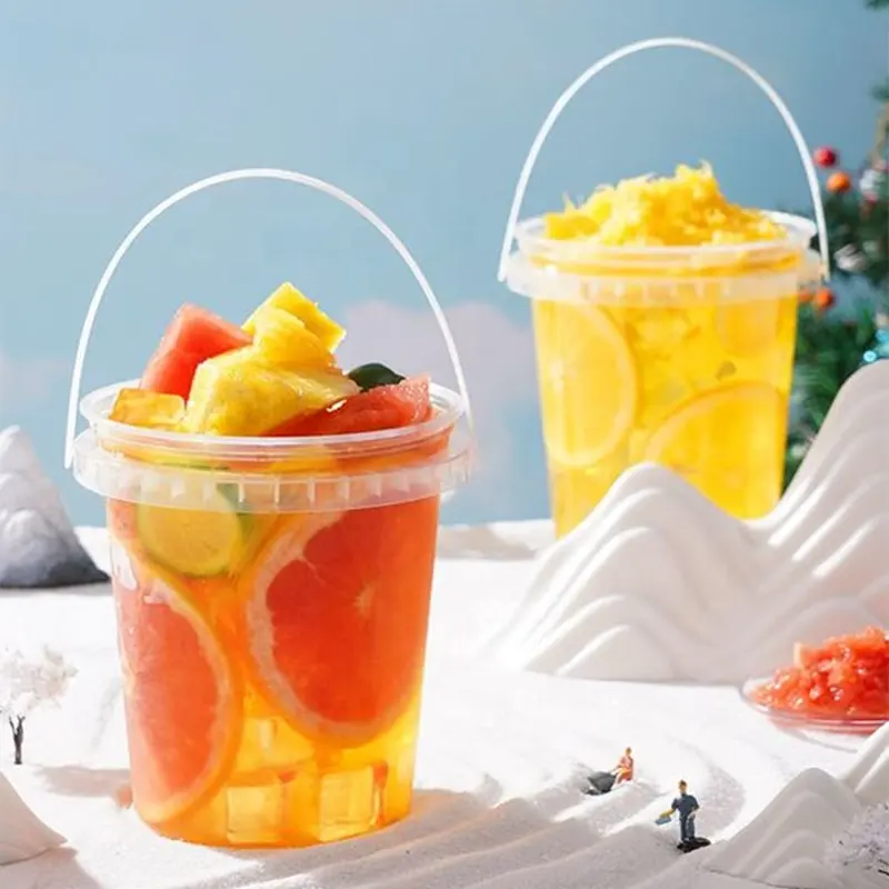 Diseño Popular plástico té de la leche desechable taza de fruta contenedor cubo para beber ensalada Snack Bowl Cup