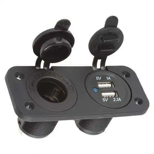 Power socket DC 12-24V waterproof dual usb ports car cigarette socket with cables and fuse