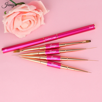 Pinceau double face en métal rose et or rose pour ongles, art 3D, gel acrylique, 2 en 1.