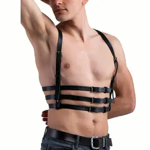 Harness Men Strap Costume Sexy Shoulder Bondage Chest Lingerie PU Leather Belt Erotic Gay Clothing