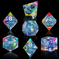 Tepi tajam 16mm Set dadu RPG naga penjara Resin 7 buah D20 D12 D10 D8 D6 D4 kotak ikan cairan inti polihedral kotak ikan DND