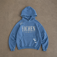 Sweat à capuche personnalisé pour homme, style streetwear, imprimé en relief, poids lourd 500 g/m², délavé à l'acide, 100 % coton, coupe courte, oversize, en maille gaufrée