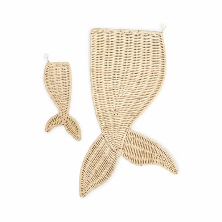 Doce Cor Natural Handwoven Rattan Mermaid Tail Wall Decor Grande e Pequeno Tamanho para o Miúdo e Quarto do Berçário