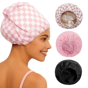 Gorro <span class=keywords><strong>de</strong></span> <span class=keywords><strong>Ducha</strong></span> QINGYAN a Cuadros, Impermeable, Forrado <span class=keywords><strong>de</strong></span> Satén, Reutilizable, Ajustable, <span class=keywords><strong>de</strong></span> Boca Ancha, Unisex - Product Image 1