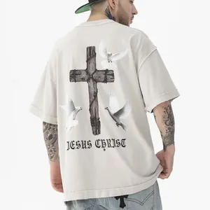 헤비 웨이트 스트리트웨어 티셔츠 남성 두꺼운 빈티지 맞춤형 대형 티셔츠 로고 화면 인쇄 티셔츠