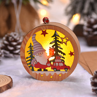 LED-Beleuchtete Hölzerne Weihnachtsornamente Hohler Stern Runder Hängeanhänger Weihnachtsbaum-Deko für Feiertage Heim- und Partydekoration