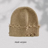 Gorro de punto Van Sally transfronterizo, nueva tendencia urbana de otoño-invierno, color liso, con agujeros rasgados, bordado de logotipo personalizable, estilo retro antiguo.