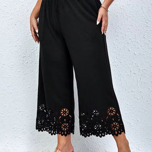 Pantalones de punto transpirables de talla grande para mujer, novedad de verano 2024, elegantes y con diseño hueco, ajustados - Product Image 1