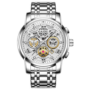 Montre pour homme <span class=keywords><strong>KEDO</strong></span>, design squelette, mouvement automatique à quartz, bracelet en acier inoxydable, cadran lumineux - Product Image 5