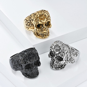 Punk Retro Hip Hop Fashion Floral Skull <b>Titanium</b> Steel <b>Ring</b> for Men - Niche Personalized Jewelry Wholesale - Product Image 5