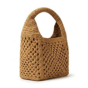 Woven <b>raffia</b> Shoulder Bag Crochet Hobo <b>Handbag</b> Natural Floral Style for Daily Travel - Product Image 2
