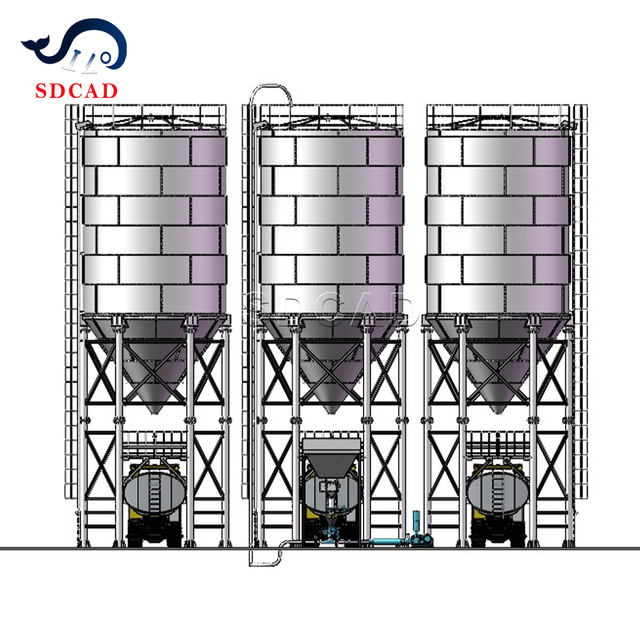 SDCAD PLC Controlled Electric Motor & Engine Powder Silo with Fly Ash Level Indicator Horizontal Mobile Storage Silo for Cement