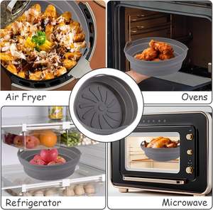 Lot de 3 doublures de friteuse à air pliables rondes <span class=keywords><strong>en</strong></span> silicone de 8 pouces réutilisables pour paniers 5-8QT Pots résistants à la chaleur et au four - Product Image 4