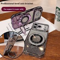 Coque de téléphone magnétique électroplaquée avec support anneau scintillant et support de téléphone à paillettes, protection pour iPhone 18 Pro Max 16 17 Plus