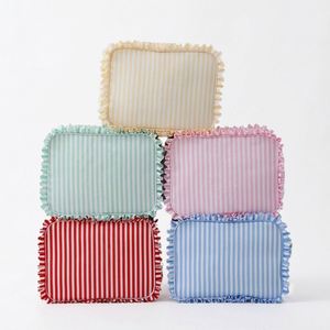 Striped Ruffle Edge Cosmetic Custom Logo Makeup Pouch Travel Storage Organizer Bag - Product Image 1