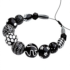 Newly Geometric Resin <b>Statement</b> <b>Necklace</b> with Red Black White Acrylic Strand Unique Trendy Unisex Fashion Jewelry for Woman - Product Image 2