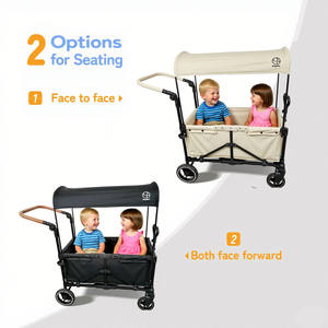 Kereta bayi mewah 4 tempat duduk, dengan kanopi penuh bahan Linen mudah dilipat untuk perjalanan luar ruangan mudah dengan anak-anak - Product Image 4