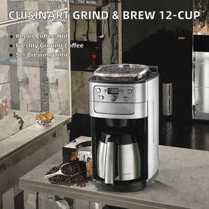 Cafetière automatique programmable à moulin à grains intégré, 12 tasses, avec carafe isotherme et filtre à eau au charbon de bois, 5 oz - Product Image 2