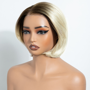 Peluca sintética sin pegamento con encaje frontal HD, pre-arrancada, de fibra resistente al calor, 6x4, con encaje frontal, cabello corto en capas, de fábrica - Product Image 2