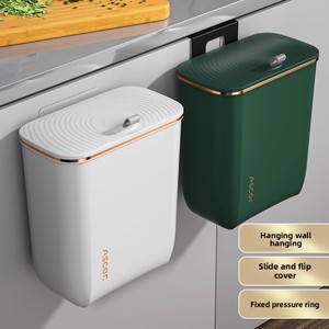 Cubo de basura de plástico de 9L/7L para cocina/oficina, con tapa deslizante, colgante, para montar en la pared, para residuos de comida. - Product Image 1