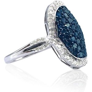 Jewelspaark <b>Diamond</b> <b>Ring</b> 1.55 Cttw Oval Cut White And Blue Enhanced <b>Diamonds</b> In 925 Sterling Silver For Women Engagement - Product Image 2