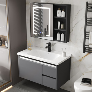 Luxurious European Modern Minimalist PVC Bathroom Vanity Smart <b>Mirror</b> Cabinet Wall-Mounted Ceramic Basin Combo Eco-Friendly - Product Image 2